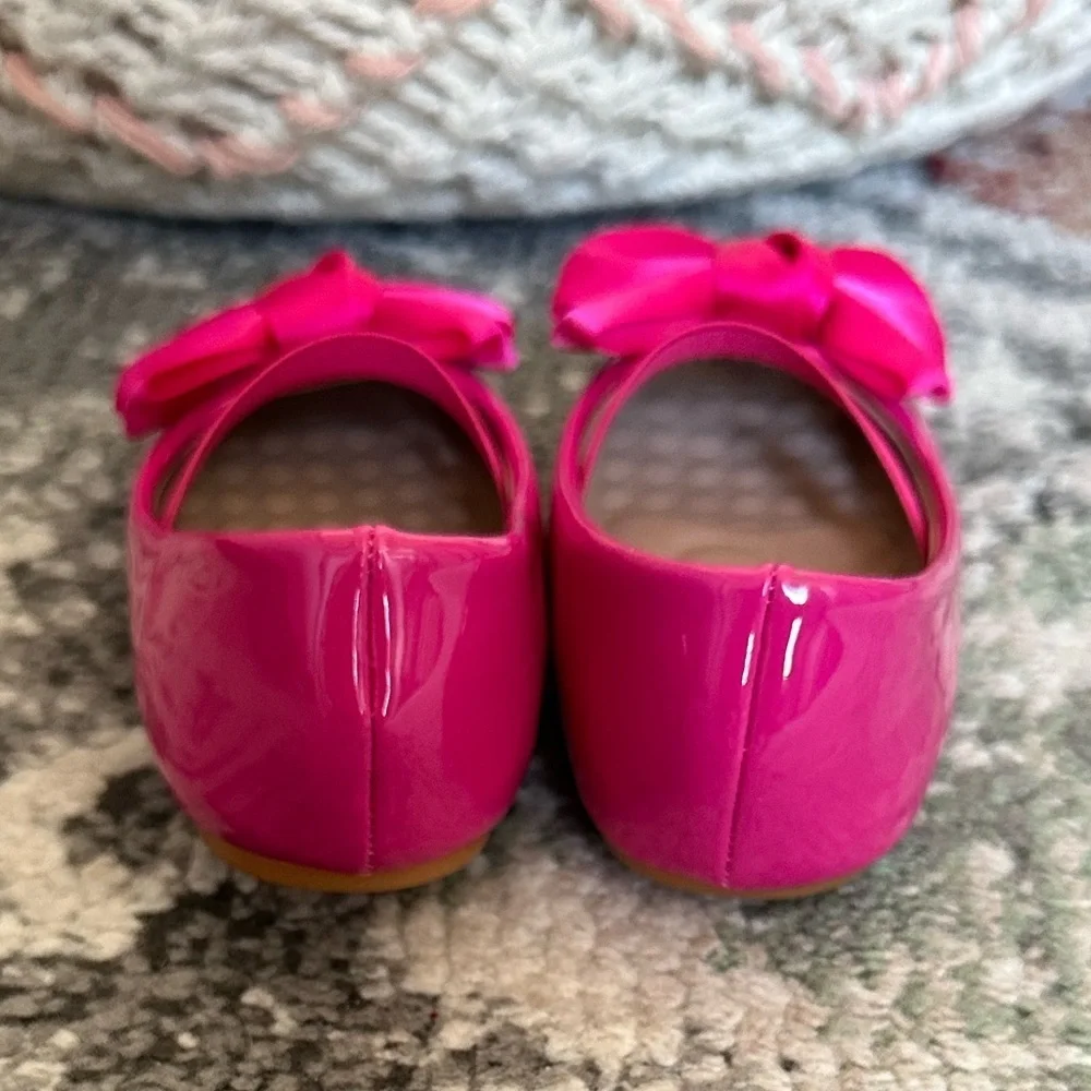 New Boutique Toddler Girl Dress Shoes Pink Bow Front Comfort Padding Size 6.5